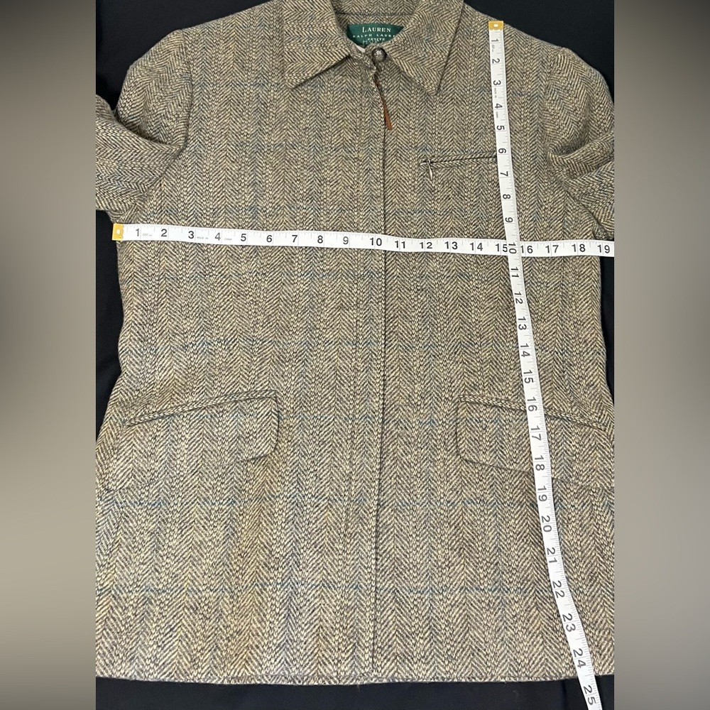 Lauren Ralph Lauren Petite 12P 100% Shetland Wool Herringbone Equestrian Jacket - Picture 7 of 9